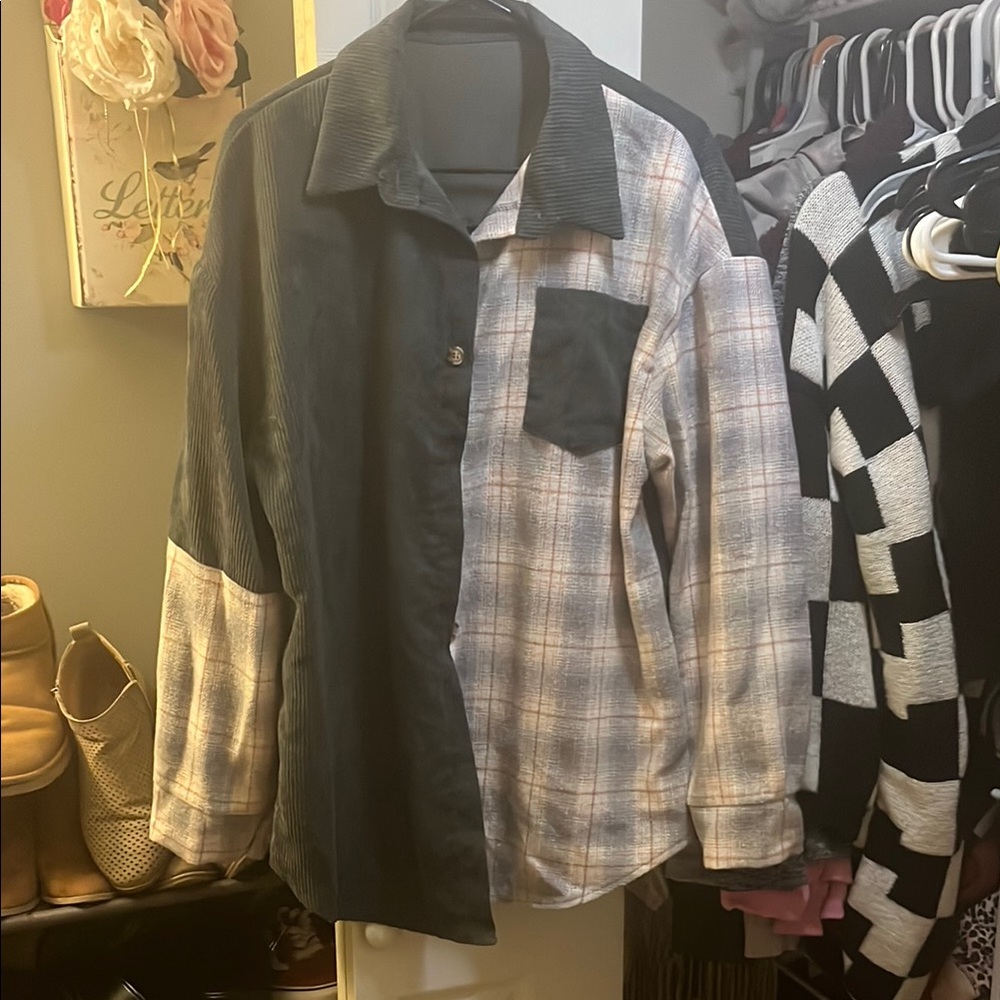 Two-Tone Plaid and Solid Jacket